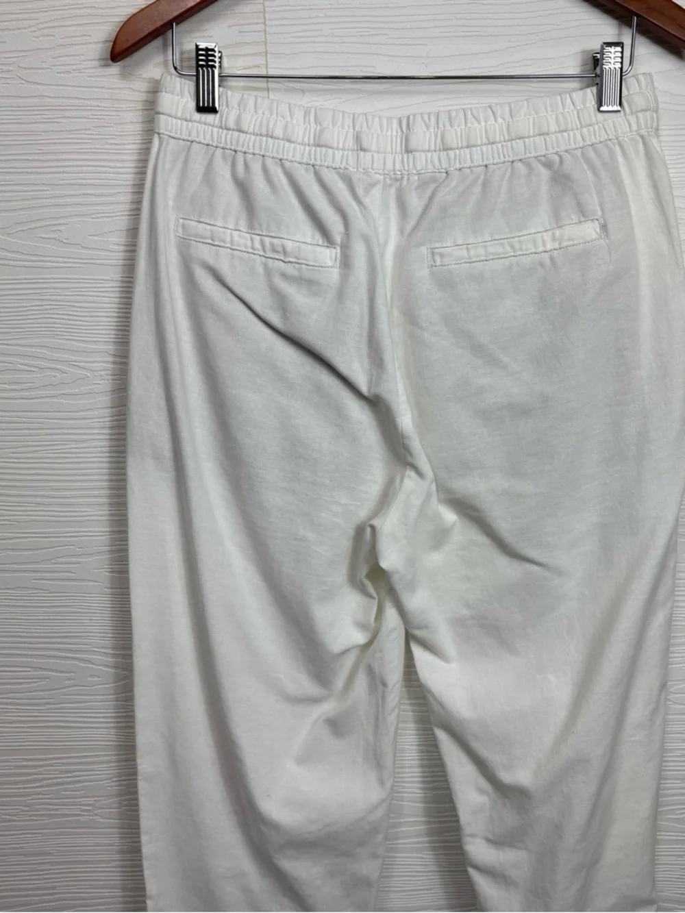 Zara White Linen Blend Pull on Straight Pants Medium